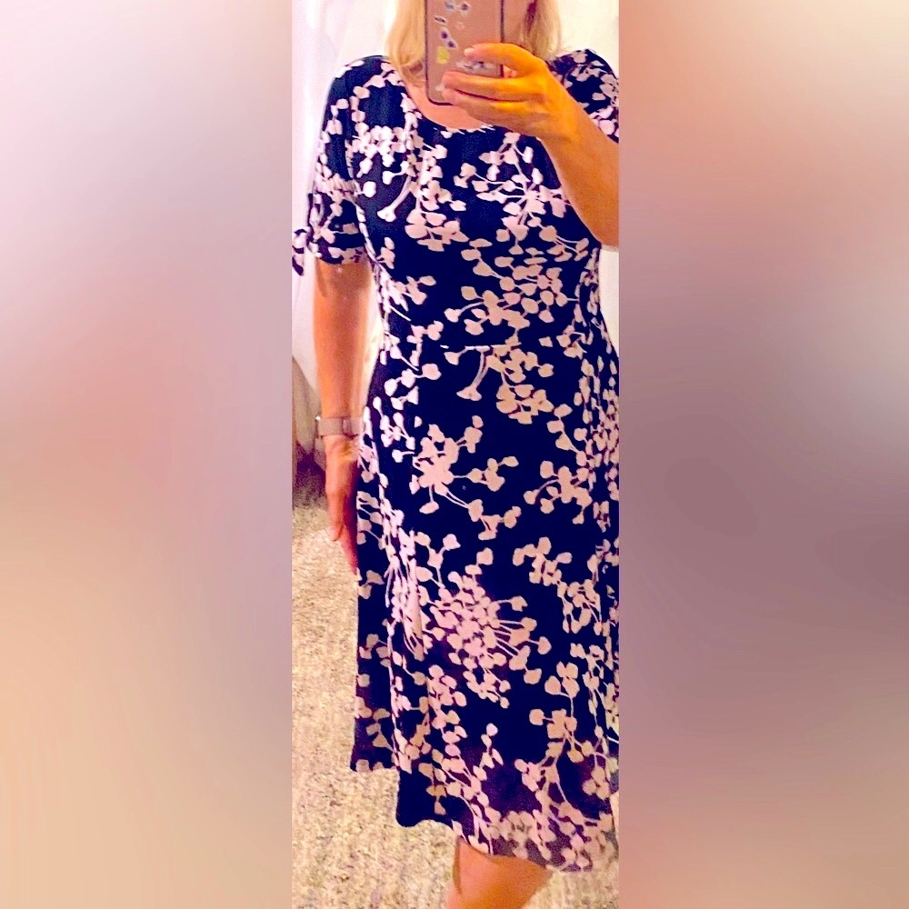 Talbots dress, black with pink flowers.